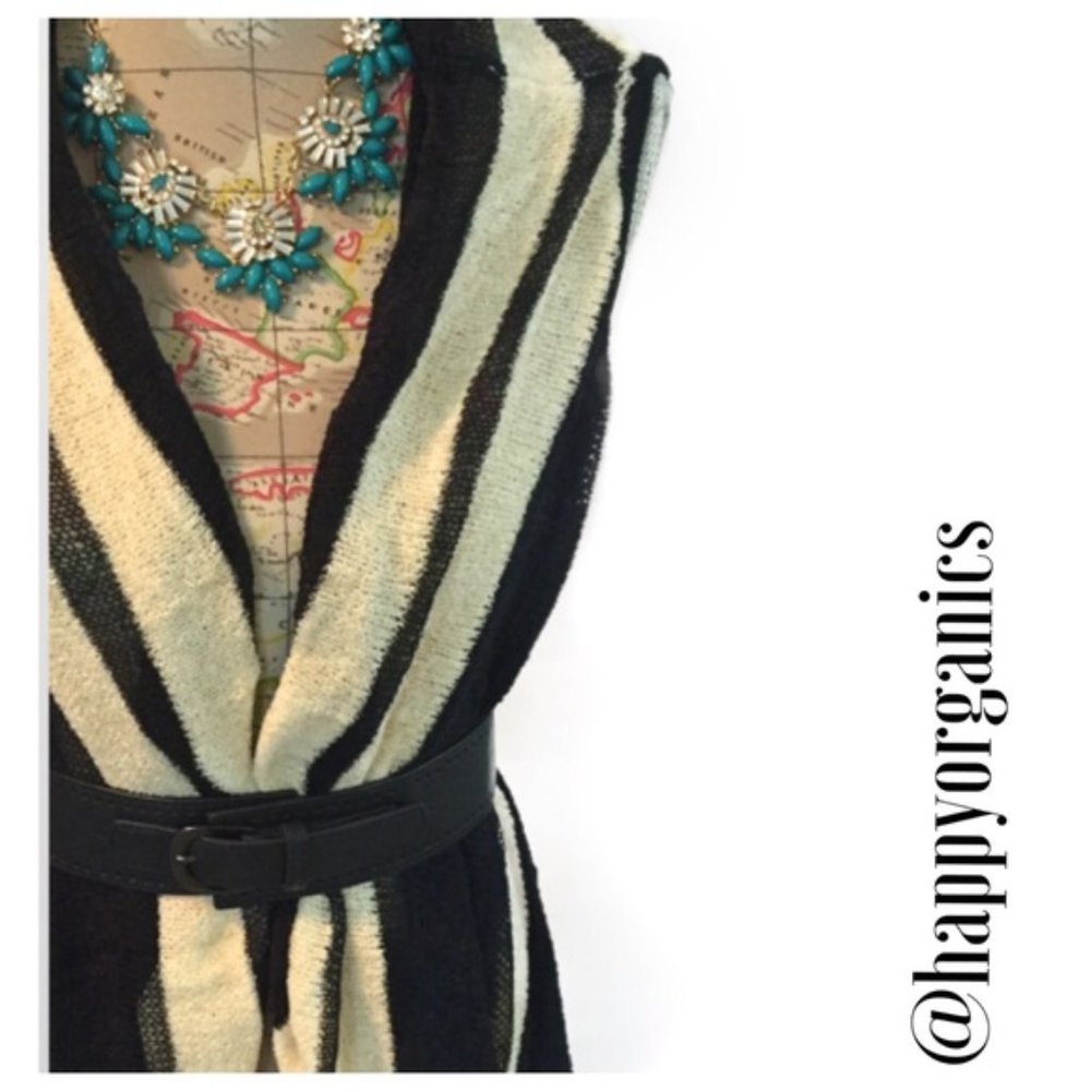 Black and White Striped open front sweater vest - Picture 2 of 4